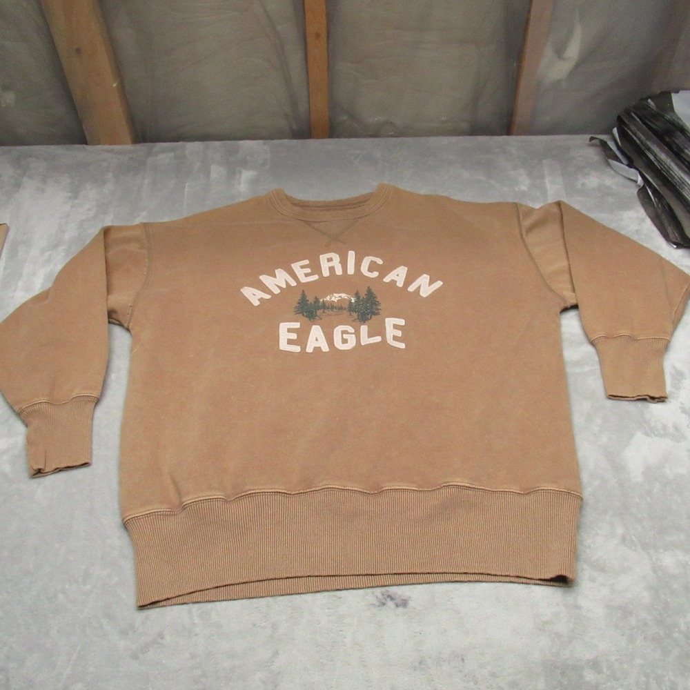 American Eagle Sweatshirt Women XS Brown Graphic Oversized Pullover $50 NEW